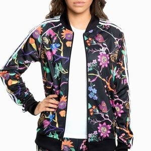 Nwot Adidas Poison Black /Multicolor Floral Longsleeve Zip Front  Jacket